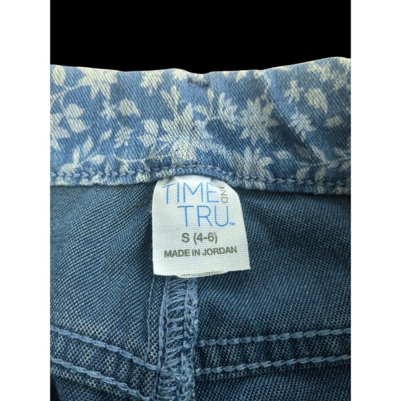 Time and Tru Pull On Pants Size S Floral Denim High Rise Stretch Fitted - Picture 6 of 8